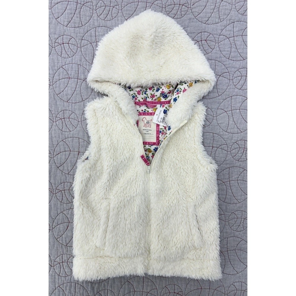 Mini Boden Plush Fleece Vest White Floral‎ Lined / Girls 7-8Y